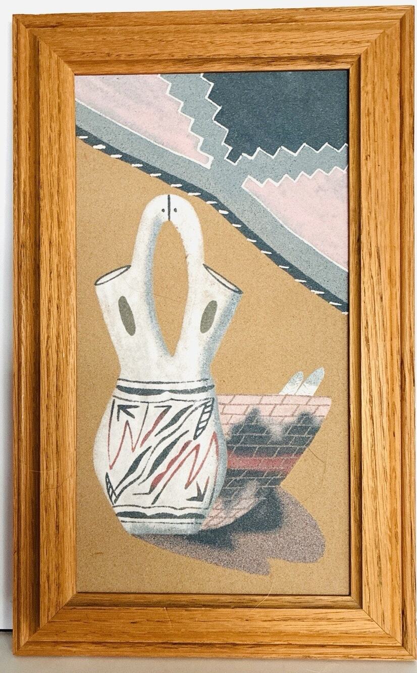 Navajo Sand Art Wedding Vase Wall Decor Solid Wood Frame 16 X 10” Southwest Uniq